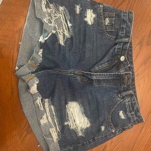 SHEIN Blue Distressed High Rise Jean Shorts